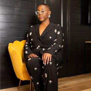 Fashion Nova Black Floral Embellished Pantsuit